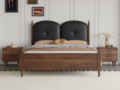 梵木悦语 中古风 进口红斑马 细腻柔软仿真皮 高屏拱门双靠包 经典拉线稳固不跑位 1.8*2.0米 实木床（搭配满铺油漆床板）