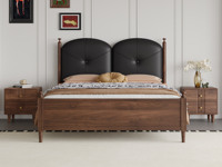 梵木悦语 中古风 进口红斑马 细腻柔软仿真皮 高屏拱门双靠包 经典拉线稳固不跑位 1.8*2.0米 实木床（搭配满铺油漆床板）