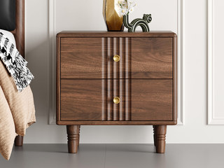  中古风 进口红斑马 质感柔润纹理自然 竖纹嵌合造型 经典双抽 床头柜