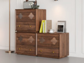 梵木悦语 中古风 进口红斑马 质感柔润纹理自然 竖纹嵌合抽面造型 梅花格栅设计点缀 斗柜（三个组合柜）