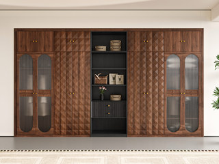  中古风 进口红斑马 质感柔润纹理自然 设计感魔方块装饰柜面 光亮易清洁玻璃 大容量储物空间 衣柜