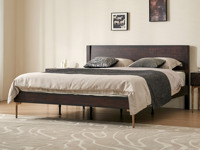 汉森庄园 英伦风 进口实木微雕工艺 设计感凹凸深浅光影 厚实大板床头 锻打锤纹肌理 阿尔贝托雕塑金属高脚 1.5*2.0米 实木床（搭配满铺燕尾油漆床板）