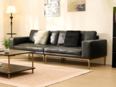 汉森庄园 英伦风 天然纹理细腻头层真皮 蓬松柔软羽绒 独立扶手包设计枕靠随心 阿尔贝托雕塑金属高脚 四人位沙发