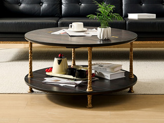  英伦风 进口实木微雕工艺 设计感深浅光影变化 宽阔双层桌面随心置物 圆润边角防磕碰 阿尔贝托雕塑金属高脚 茶几