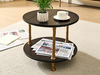  英伦风 进口实木微雕工艺 设计感深浅光影变化 宽阔双层桌面随心置物 圆润边角防磕碰 阿尔贝托雕塑金属高脚 角几