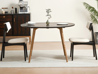 汉森庄园 英伦风 进口实木微雕工艺 设计感深浅光影变化 宽阔桌面随心置物 圆润边角防磕碰 阿尔贝托雕塑金属高脚 1.2米 餐桌