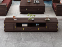 檀雅居 新中式 高品级金丝檀木+进口乌金木  多元化开放格储物+抽屉 乌金色 2.2米 电视柜