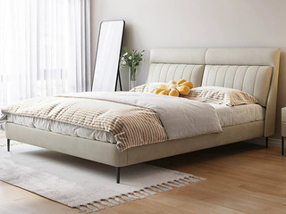  现代简约 奶油风 纳米科技布+高密度海绵+实木框架 米黄色 1.8*2.0米床（搭配10公分松木排骨架）