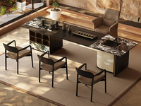 一方茶居 新中式 摩登东方茶台 开放黑加厚实木+宝格丽黑奢石台面 不锈钢乱纹拉丝+3D打印山水纹理储物柜 全自动智能纯钛电茶炉 3.3米茶台（不含茶盘）（天然石材，纹理随机 ）（超大件商品，请确认能否进入电梯或楼道）