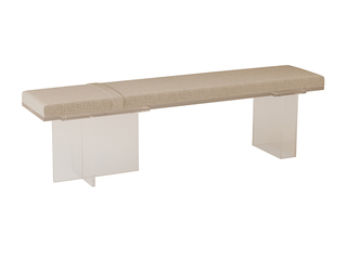  新中式 亚克力悬浮长凳 高透亚克力脚架+亲肤麻布座包 茶凳