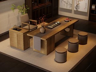  新中式 加厚大板台面 超大容量储物柜 镂空设计桌脚 2.0米茶台（不含茶盘）（超大件商品，请确认能否进入电梯或楼道）