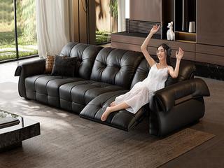  意式极简 天鹅电动功能真皮沙发 一键启停随时躺平 高定头层黄牛皮 优雅天鹅颈曲线扶手 高弹饱满深拉点 零悬空超贴合 宽大坐深肆意躺靠 左功能位沙发