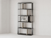 一方茶居 意式极简 不锈钢黑钛拉丝架+天然石皮   博古架 （单柜）