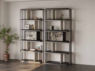  意式极简 不锈钢黑钛拉丝架+天然石皮   博古架 （双柜）