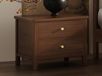 忆宋风华 宋式美学 高品级北美进口白蜡木 经典双抽大容量储物 胡桃色 床头柜