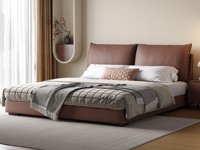 欧瑞仕 意式极简 高定头层黄牛皮 豪奢大面积真皮床头 巨量蓬松羽绒+高弹柔软海绵 独立双靠包 俄罗斯落叶松实木框架 1.5*2.0米床（搭配10公分松木排骨架）