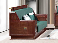 檀影轩 新中式 进口乌金木 纹理自然温润 舒适耐磨仿真皮 艺术几何回旋纹样 高弹饱满海绵 黑檀色 双人位沙发（抱枕花色随机）