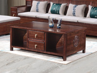 檀影轩 新中式 进口乌金木 纹理自然温润 开放式置物台+双抽 多元大容量储物 祥云纹理装饰 黑檀色 1.48米 茶几