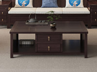 檀影轩 新中式 进口乌金木 纹理自然温润 开放式置物台+双抽 多元大容量储物 祥云纹理装饰 黑檀色 1.48米 茶几