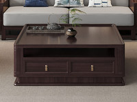 檀影轩 新中式 进口乌金木 纹理自然温润 宽阔大板桌面 开放式置物台+双抽 多元大容量储物 黑檀色 1.2米 茶几