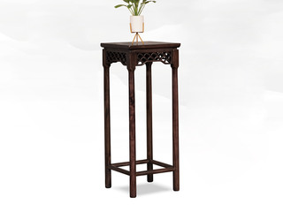  新中式 进口乌金木 纹理自然温润 传统镂空鱼鳞纹雕花工艺 黑檀色 中花架