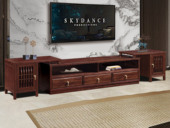 檀影轩 新中式 进口乌金木 纹理自然温润 实木伸缩电视柜 对称三抽设计 科学设计分区多元化储物 格栅柜门装饰 黑檀色 电视柜