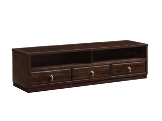  新中式 进口乌金木 纹理自然温润 对称三抽设计 科学设计分区多元化储物 格栅柜门装饰 黑檀色 1.8米 电视柜