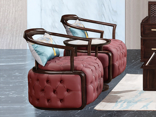  新中式 进口乌金木 纹理自然温润 细腻舒适仿真皮 匀称拉点工艺 厚实高密度海绵座包 黑檀色 休闲椅