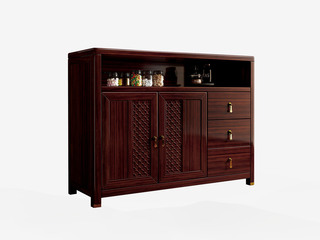  新中式 进口乌金木 纹理自然温润 科学设计分区多元化储物 传统鱼鳞纹雕花工艺 黑檀色 1.2米 餐边柜