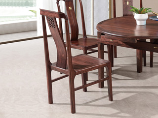  新中式 进口乌金木 纹理自然温润 传统鱼鳞纹镂空雕花工艺 五金装饰点缀 黑檀色 餐椅（单把价格 需双数购买 单数不发货）