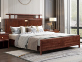 檀影轩 新中式 进口乌金木 纹理自然温润 宽阔床屏舒适大气 传统雅致雕花工艺 精致五金装饰点缀 1.8*2.0米 实木床（搭配松木床板条）