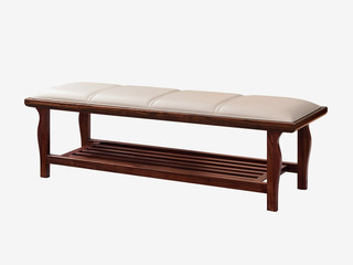  新中式 进口乌金木 纹理自然温润 细腻耐磨仿真皮 高弹柔软海绵 格栅置物台 床尾凳