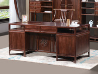 檀影轩 新中式 进口乌金木 纹理自然温润 大板桌面随心置物 传统鱼鳞纹镂空雕花工艺 竖线装饰 1.8米 茶台