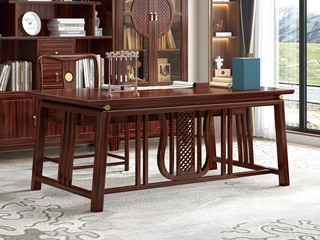  新中式 进口乌金木 纹理自然温润 大板桌面随心置物 精致五金点缀 实木桌腿稳固结实 1.6米 茶台