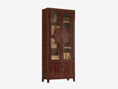 檀影轩 新中式 进口乌金木 纹理自然温润 传统鱼鳞纹雕花工艺半圆柜门 通透玻璃展示层 两门书柜