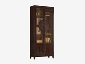 檀影轩 新中式 进口乌金木 纹理自然温润 传统鱼鳞纹雕花工艺半圆柜门 通透玻璃展示层 两门书柜