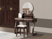檀影轩 新中式 进口乌金木 纹理自然温润 经典双抽 弧形实木桌腿坚实稳固 1.0米 妆台（含妆凳）
