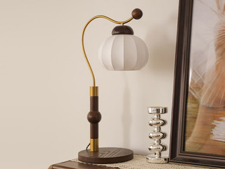 【包邮】 宋式美学风格 蚕丝灯罩+白蜡木+实心铝件+电镀 客厅卧室中古系列 台灯-实木L2305-胡桃-三色 胡桃 台灯(含光源 E27)（内蒙古，新疆，西藏，青海，甘肃、宁夏等地区不包邮 运费请咨询客服)