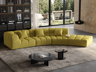  意式极简 百变泡芙沙发 创意无限模块组合弧形转角 精选柔软细腻泰迪绒 饱满高弹海绵贴合曲线 置物小边几 右扶手沙发