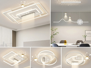 【包邮】 现代简约 铁+亚克力 客厅卧室系列 全屋套餐XY0243白-三室两厅-三色变光 白色 三室两厅(含光源 LED贴片)（内蒙古，新疆，西藏，青海，甘肃、宁夏等地区不包邮 运费请咨询客服）