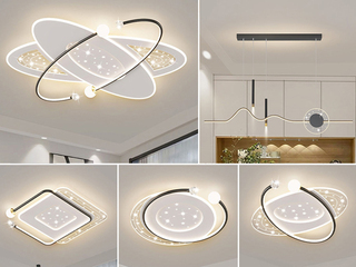 【包邮】 现代简约 铁+亚克力 客厅卧室系列 全屋套餐XY0203黑-三室两厅-三色变光 黑色 三室两厅(含光源 LED贴片)（内蒙古，新疆，西藏，青海，甘肃、宁夏等地区不包邮 运费请咨询客服）