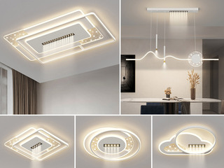 【包邮】 现代简约 铁+亚克力 客厅卧室系列 全屋套餐XY0185白-三室两厅-离线语音+遥控 白色 三室两厅(含光源 LED贴片)（内蒙古，新疆，西藏，青海，甘肃、宁夏等地区不包邮 运费请咨询客服）