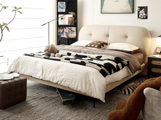  顾家家居旗下轻时尚品牌 极简风格 吐司床 细腻柔软仿真皮“气垫”般松软靠感 高弹饱满海绵大靠包 设计感深拉点 坚实稳固碳素钢脚 菱花白 1.8*2.0米 床（搭配5D实木静音排骨架）