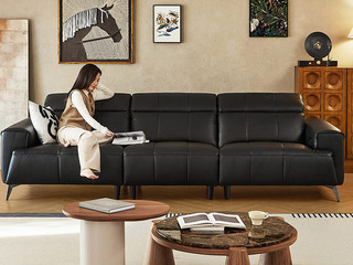  顾家家居旗下轻时尚品牌 极简风格 贝多芬真皮沙发 严选奢华质感头层牛皮 饱满起伏钢琴键靠背造型 翻折靠头设计躺卧随心 宽厚扶手自然承托 直排沙发 大四人位沙发