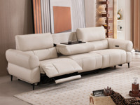 【年终大促】【现货】芝华仕旗舰款 现代简约 零靠墙真皮电动功能沙发  多功能翻盖茶几 靠包茶台随心切换 巴西进口头层牛皮 米白色 右功能三人位沙发（此产品有短途物流费）