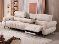 【年终大促】【现货】芝华仕旗舰款 现代简约 零靠墙真皮电动功能沙发 多功能翻盖茶几 靠包茶台随心切换 巴西进口头层牛皮 米白色 左功能三人位沙发（此产品有短途物流费）