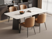 歌迪 极简风格 淡雅精致亮光雪山白岩板 防磕碰直边圆角造型台面 独特双C折角造型 灰钛拉丝不锈钢桌腿 1.4米 餐桌