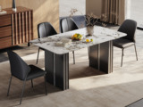 歌迪 极简风格 质地坚实潘多拉大理石 纹理柔滑细腻 线条利落轮廓鲜明 黑钛拉丝+灰钢栅格腿 坚实稳固 1.4米 餐桌