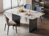 歌迪 极简风格 精选华贵潘多拉大理石 触感温润顺滑 钻石棱角灰钢拉丝不锈钢桌腿 底部无遮挡宽阔不拘束 1.6米 马肚型 餐桌