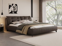 Milantti 米兰蒂 极简风格 云朵真皮床 高定头层黄牛皮 黄金配比蓬松羽绒+高弹海绵 云靠感饱满有型 手工深拉点 1.5*2.0米真皮床 （搭配十公分松木排骨架）